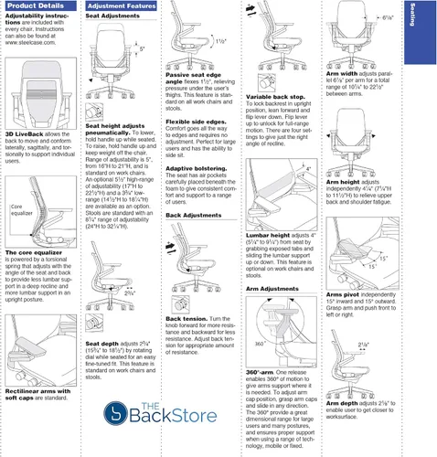 Vista 9 de Steelcase - Silla de escritorio Gesture con reposacabezas, soporte lumbar y estructura negra