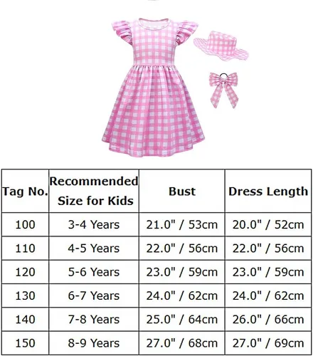 Vista 7 de IWEMEK Vestido de cuadros rosa de los años 50 para niñas, vestido a cuadros rosa con sombrero y lazo para el pelo a cuadros, 3 piezas, disfraz