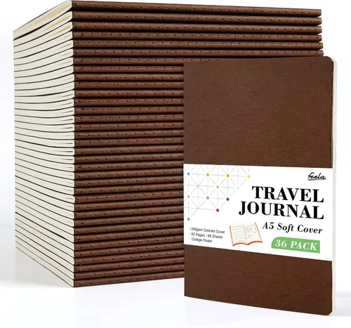 Vista 15 de feela - Paquete de 36 diarios de tapa suave a granel, diario de viaje con forro en blanco para mujeres y hombres, cuadernos con rayas universitarias