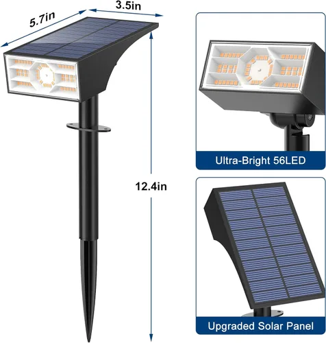 Vista 7 de 2 reflectores solares para exteriores, 56 luces LED para exteriores para el jardín, impermeables IP68, 2 paquetes, 4 modos de iluminación
