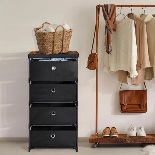 Vista 5 de MOOACE Cómoda de almacenamiento de tela con 4 cajones, pequeña cómoda, organizador de ropa y torre de almacenamiento para dormitorio, organizador