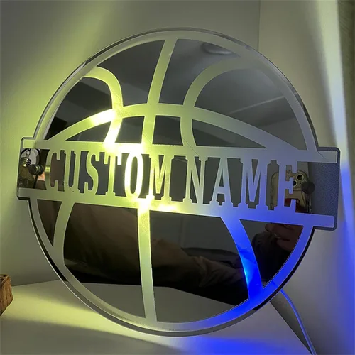 Vista 9 de Espejo de béisbol personalizado para pared, espejo personalizado con nombre de jugador de béisbol con luz LED, letrero de neón acrílico de béisbol