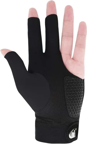 Vista 4 de MioCloth Guante de billar antideslizante para mano izquierda, carom, billar, taco, deporte, profesional, 3 dedos, regalo para hombres y mujeres