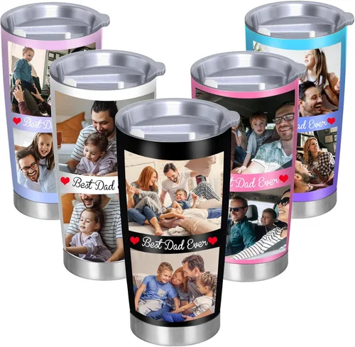 Vista 12 de Vasos personalizados con tapas y pajitas de 20 onzas, taza de café de acero inoxidable con foto personalizada con nombre, texto, taza de café