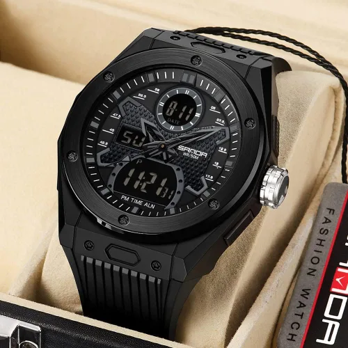 Vista 5 de KXAITO Reloj deportivo con caja de acero inoxidable para hombre, reloj militar, cronómetro LED para exteriores, digital, electrónico, grande