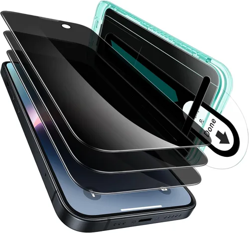 Vista 11 de ESR Paquete de 3 para iPhone 14 Pro Protector de Pantalla de Privacidad, Protector de Pantalla de Privacidad de Vidrio Templado Anti-espía