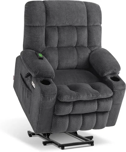 Vista 13 de MCombo Silla reclinable eléctrica de motor dual con masaje y calor para personas mayores, posición infinita, puertos USB, portavasos, tela 7890 Beige
