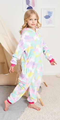 Vista 2 de UDERUI Pijama de unicornio para niños, disfraz de cosplay de una sola pieza, ropa de fiesta de animales, para niñas y niños