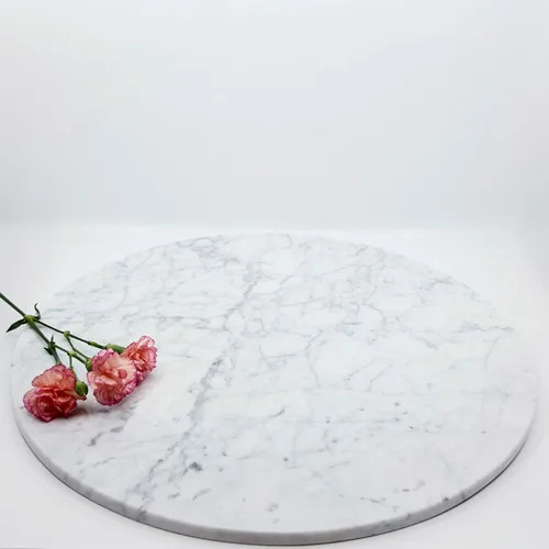 Vista 7 de Soporte para tartas de mármol Carrara, base de postre para pastelería, bandeja para servir pastelería, centro de mesa, redondo, 16 pulgadas