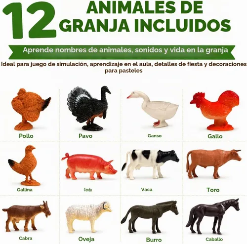 Vista 3 de GiftExpress 12 figuras de juguete grandes de animales de granja