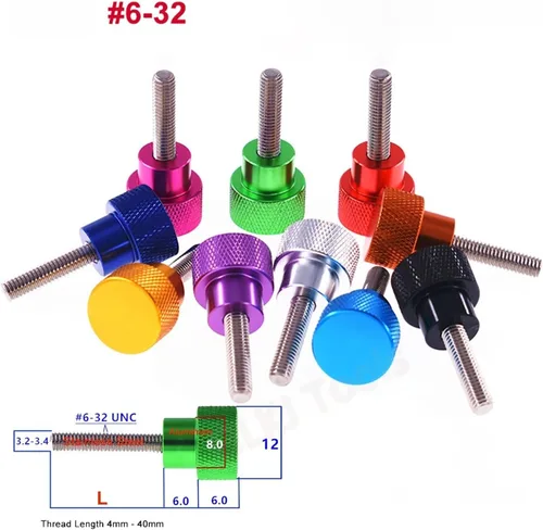 Vista 4 de Tornillo de aluminio para pulgar de paso alto UNC #6-32 de 0.472 x 0.236 in, cabeza moleteada, tornillo de apriete a mano, rosca de acero inoxidable
