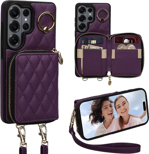 Vista 20 de Funda para iPhone 12 Pro/iPhone 12 de 6.1 pulgadas, cartera cruzada con cremallera para mujer, tarjetero con bloqueo RFID, funda de cuero con Negro