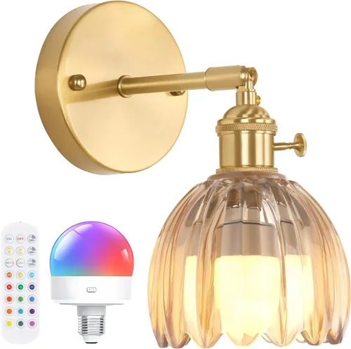 Vista 11 de Shenmoyl Aplique de pared vintage a pilas con bonita pantalla de vidrio de tulipán blanco, inalámbrico, recargable, luz de pared funciona