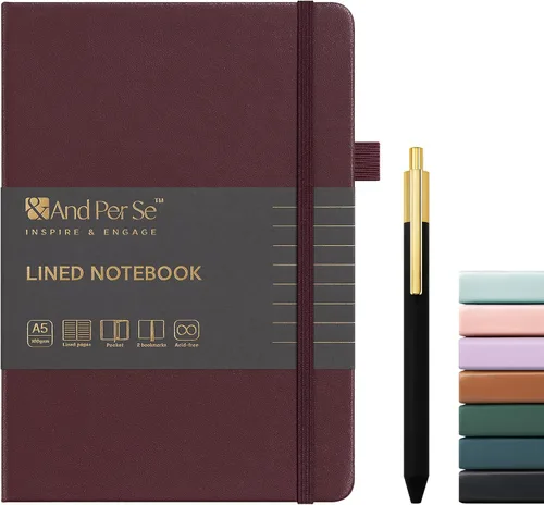 Vista 38 de &And Per Se Juego de diario y bolígrafo forrados (3 paquetes), cuaderno de tapa dura de cuero A5 con bolígrafo y juego de papelería, 160 páginas
