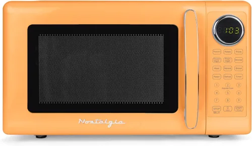 Vista 41 de Nostalgia Retro - Horno de microondas para encimera - Incluye 12 ajustes preprogramados y reloj digital - 0.9 pies cúbicos - 800 vatios - Amarillo
