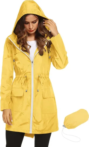 Vista 19 de LOMON Chaqueta ligera impermeable con capucha para mujer, para exteriores