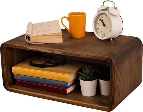 Vista 11 de Mesita de Noche Flotante de Madera, Mesa de Noche, Estantería de Noche, Hecho a Mano, Estante de Noche Montado en la Pared, Estilo Minimalista