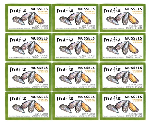 Vista 10 de Matiz Mejillones españoles en aceite de oliva virgen extra y vinagre de sidra de manzana 3.92 oz - 1 paquete Hecho a mano en Galicia, España