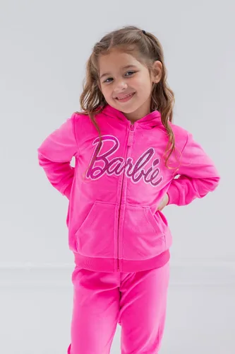Vista 2 de Barbie Conjunto familiar de terciopelo con capucha y pantalones con cremallera a juego para niñas pequeñas y adultas