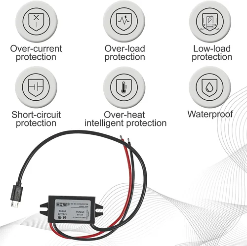 Vista 3 de HQRP Convertidor reductor DC-DC de 12/24V a 5V 3A 15W con conector micro USB macho adaptador de fuente de alimentación compatible con teclado Ring