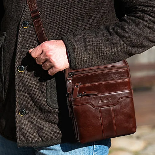 Vista 7 de Bolsa de mensajero de cuero para hombre, bolsa de hombro pequeña de cuero para hombre, bolso de hombre