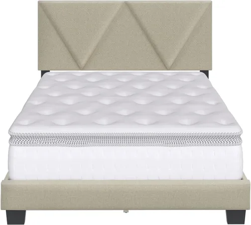 Vista 8 de Boyd Sleep Calais - Base de cama de plataforma con cabecera ajustable tapizada de tela y soportes de listones de madera, no requiere somier: lino