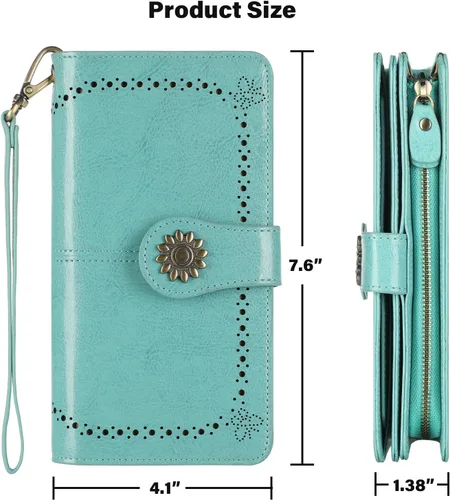 Vista 5 de Lavemi - Cartera de piel con bloqueo RFID para mujer, de gran capacidad, para llevarla a la muñeca