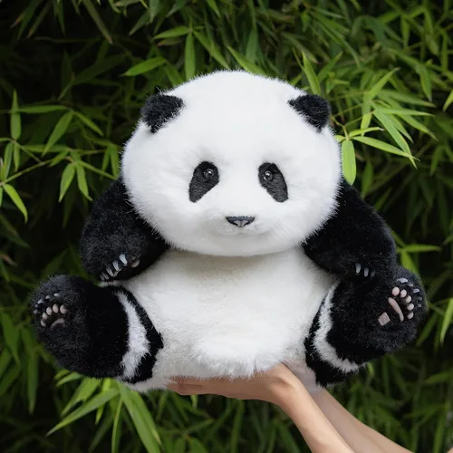 Vista 2 de Chongker Peluche de panda con peso, peluche de panda para compañero "HeHua", peluche grande gigante realista hecho a mano, 4.6 libras, 16.5
