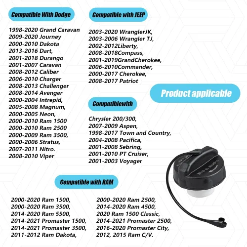 Vista 4 de Tapa de gasolina, tapa de combustible para 2000-2019 Dodge Ram 1500 2500 3500 Charger Challenger Dart Durango Journey Nitro Grand Caravan Caliber &