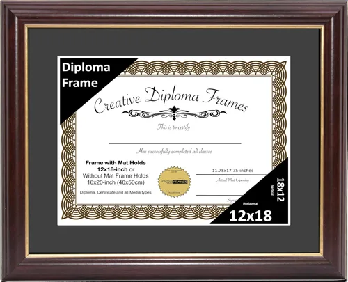 Vista 18 de Creative Picture Frames Marco para Diploma de Caoba con Borde Dorado de 12x16 pulgadas con Vidrio y Paspartú Negro y Colgadores de Pared Instalados