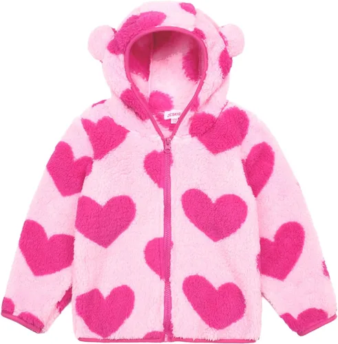 Vista 38 de Chaqueta con capucha de forro polar con cremallera para niñas y niños pequeños, abrigo de osito cálido de invierno Negro