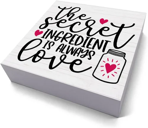 Vista 2 de Divertida decoración de cocina y escritorio, caja de madera, letrero inspirador con corazón de amor, rústico, bloque de madera negra, letrero