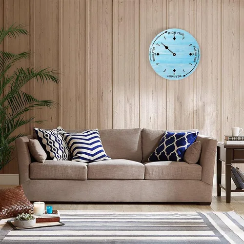 Vista 4 de Reloj de marea de madera de madera azul de la costa este del océano, reloj de marea de madera, marea alta y baja, para colgar en la pared, reloj