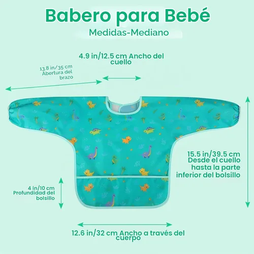 Vista 8 de Accmor Paquete de 3 baberos de manga larga, baberos impermeables para bebé de 6 a 36 meses