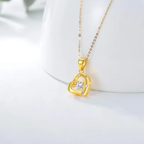 Vista 3 de SISGEM Collar de corazón de oro real de 18 quilates para mujer, con delicado dije de corazón de oro bailarín con diamantes de imitación de amor