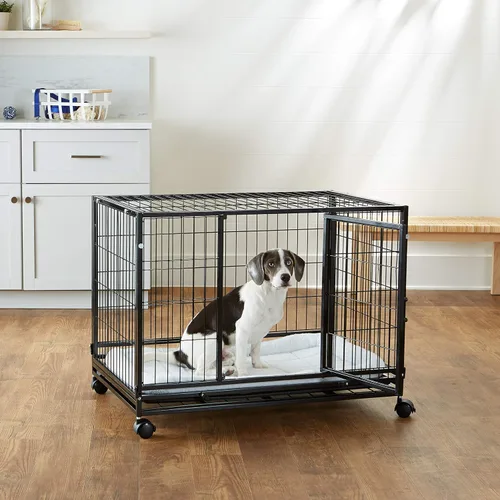 Vista 6 de Amazon Basics - Perrera portátil resistente apilable para perros y mascotas con bandeja, negro, 24.0"L x 28.0"W x 37.0"H