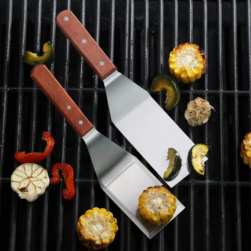 Vista 7 de New Star Foodservice 36275 Espátula/volteadera de parrilla con mango de madera, 31,8 cm