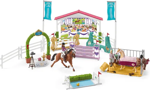 Vista 7 de Schleich Horse Club, juego de 86 piezas, juguetes de caballos para niñas y niños de 5 a 12 años, torneo de caballos de la amistad