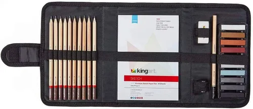 Vista 3 de KINGART Juego de 25 lápices y pasteles de grafito y carbón para adultos, adolescentes, principiantes a profesionales, ideal para sombrear, mezclar