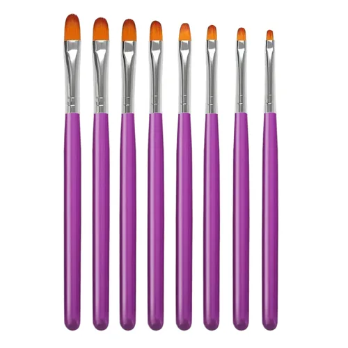 Vista 6 de Juego de 8 cepillos de poligel para gel constructor y extensión de uñas Púrpura