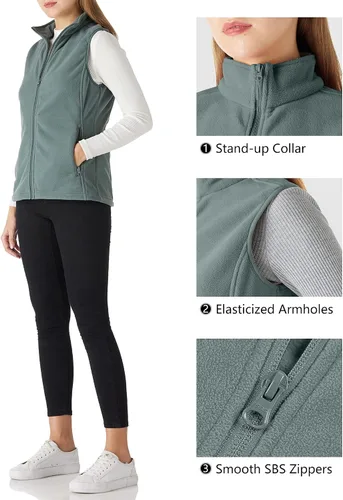 Vista 4 de Outdoor Ventures Chaleco de forro polar con cremallera para mujer, con bolsillos, cálido chaleco sin mangas para otoño e invierno