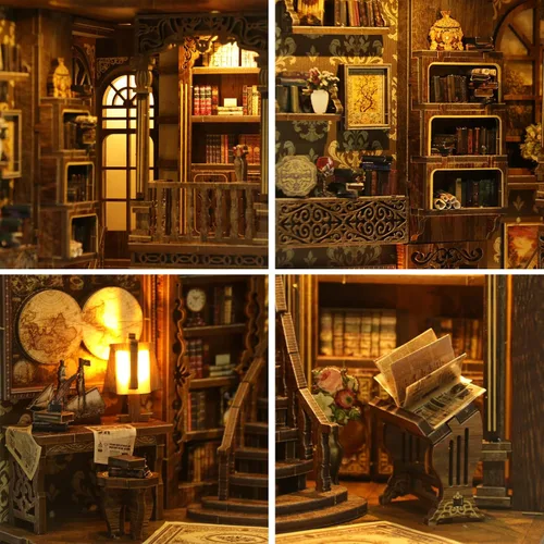 Vista 6 de Kit de Rincón de Libros, Kit de Casa en Miniatura DIY, Kit de Construcción de Mini Casa, Kit de Casa de Muñecas en Miniatura para Adultos y Sala