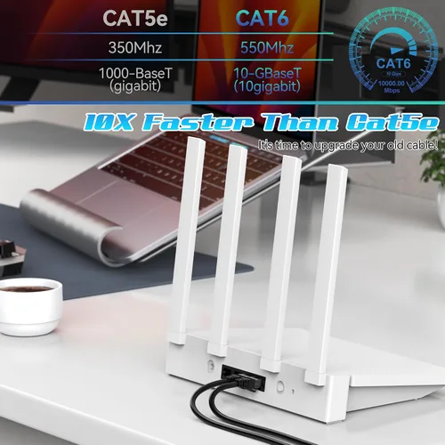 Vista 5 de Cable Ethernet Cat6 de 30 pies, cable de conexión Cat 6, cable de Internet Cat6, cable de red UTP, para interiores y exteriores, PoE, 24AWG CCA