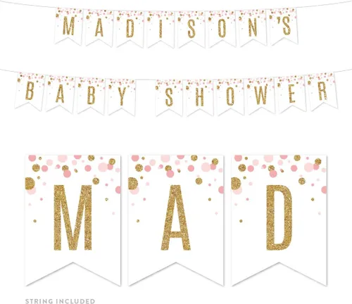 Vista 24 de Andaz Press Colección de fiesta de baby shower de niña con purpurina de oro rosa rubor, pancarta colgante con cuerda, Welcome Baby!, 5 pies, 1 juego