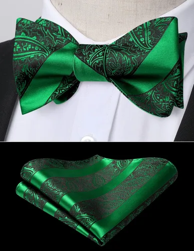 Vista 4 de HISDERN Juego de corbatines de satén tejidos para hombre, diseño formal de esmoquin floral de cachemira para boda, fiesta, baile de graduación