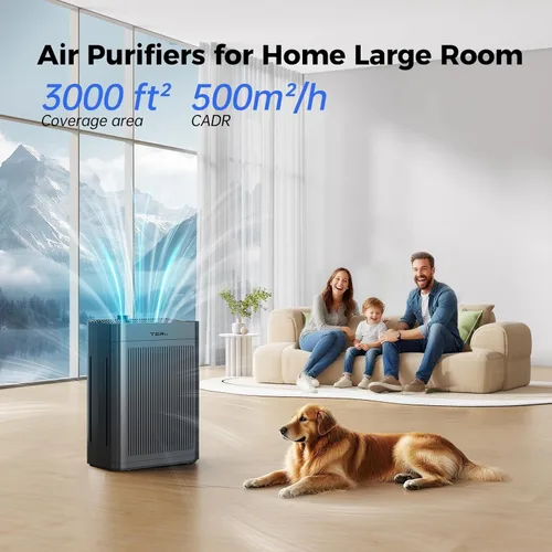 Vista 2 de Purificadores de aire para el hogar, habitación grande de hasta 3000 pies cuadrados con filtros lavables, H13 HEPA, entrada de aire de doble cara