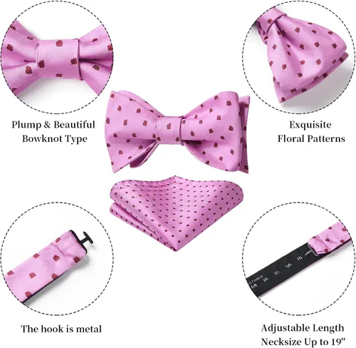 Vista 174 de HISDERN Pajaritas para hombre, diseño de lunares, corbatín y bolsillo cuadrado, clásico, esmoquin de negocios, boda, pajaritas, pañuelo