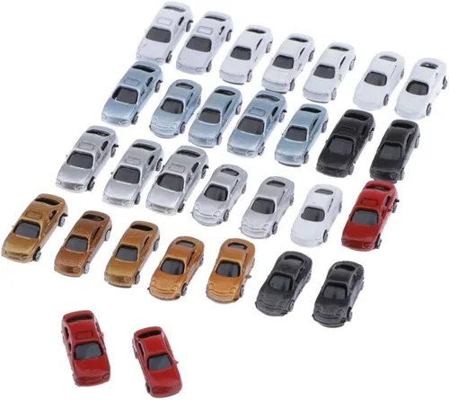 Vista 2 de LoveinDIY 30 unidades de autos miniatura surtidos para manualidades de diorama, escala Z 1:200, multicolor