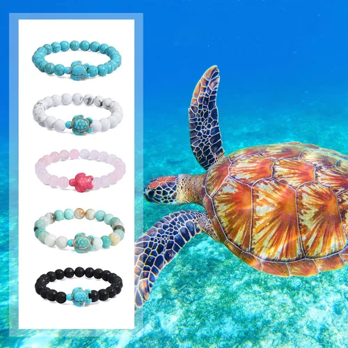 Vista 9 de Turtle Bracelet Sea Turtle Beaded Bracelet Father's Day gifts Natutal Stone Stretch Fits Most for Men Women Fashion Jewelry Valentines Day Gifts