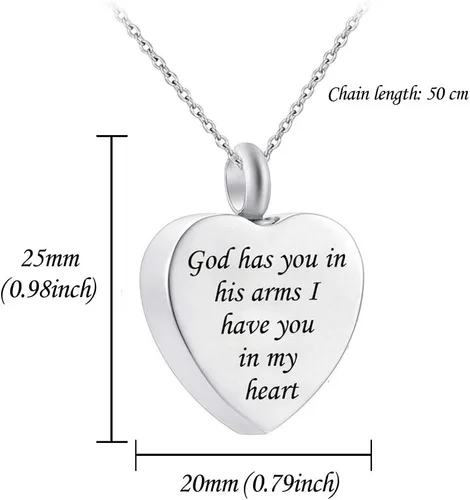 Vista 2 de Joyas para cenizas con inscripción God has You in his arms - con alas de ángel - Collar con dije